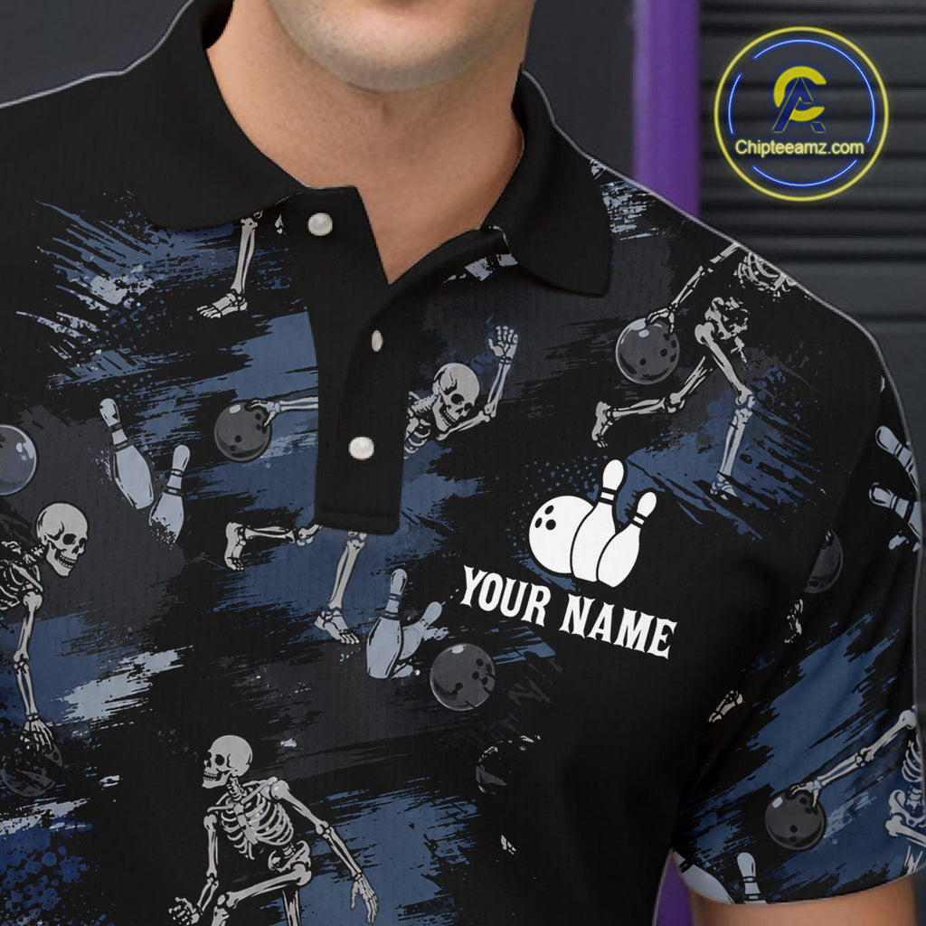 Custom Funny Skeleton Bowling Shirt Bowling Jersey Polo & Quarter-Zip