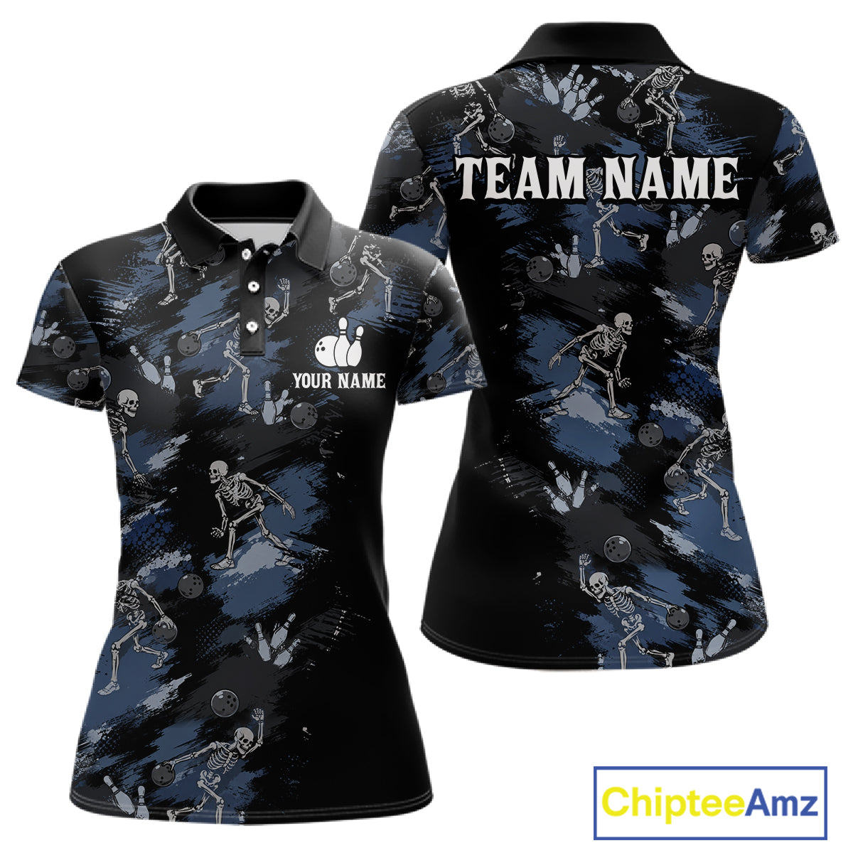 Custom Funny Skeleton Bowling Shirt Bowling Jersey Polo & Quarter-Zip
