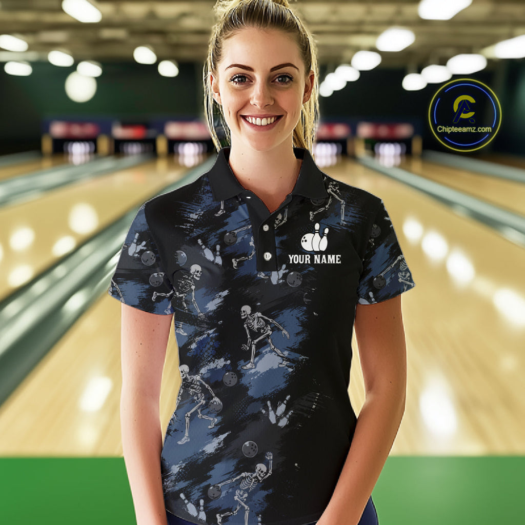 Custom Funny Skeleton Bowling Shirt Bowling Jersey Polo & Quarter-Zip
