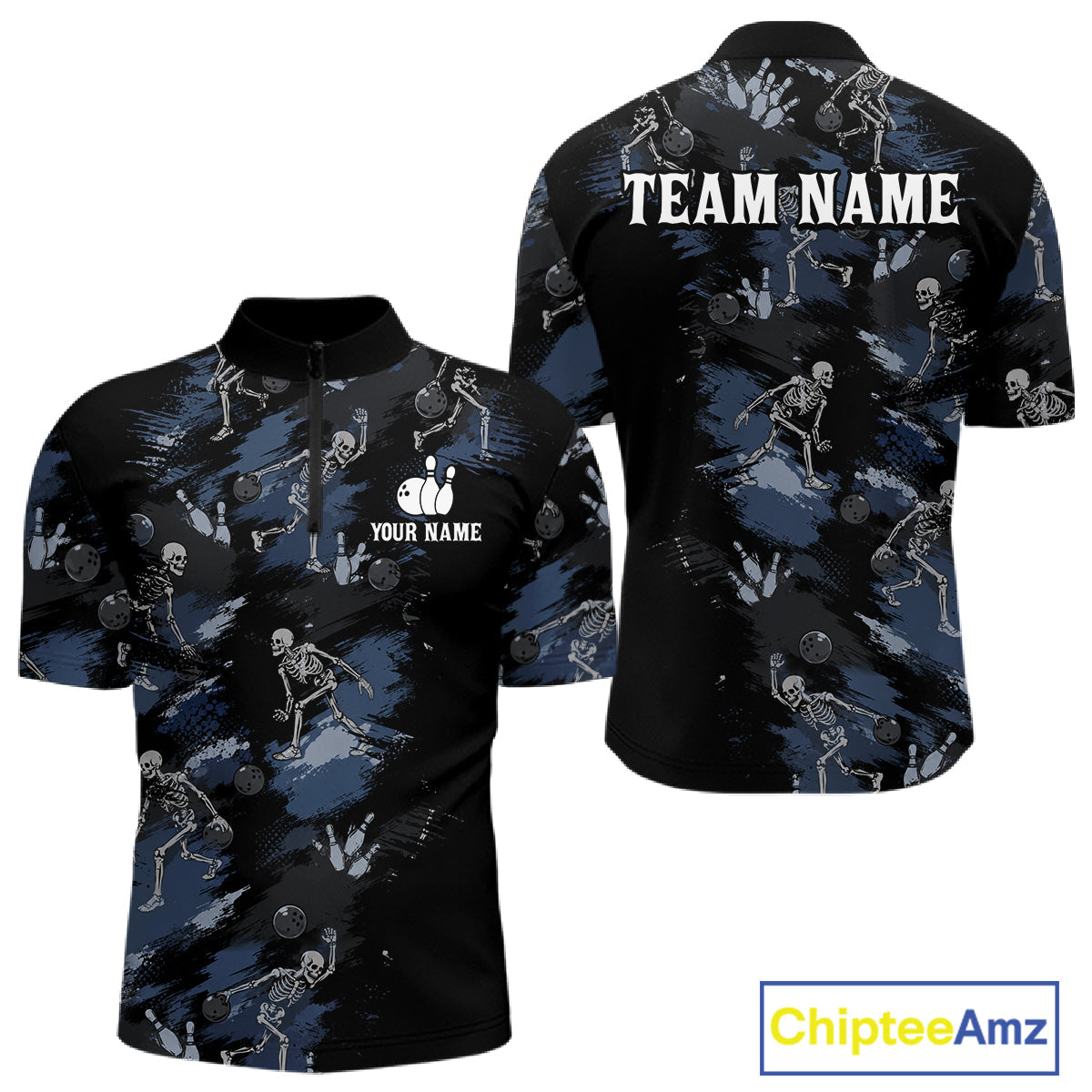 Custom Funny Skeleton Bowling Shirt Bowling Jersey Polo & Quarter-Zip