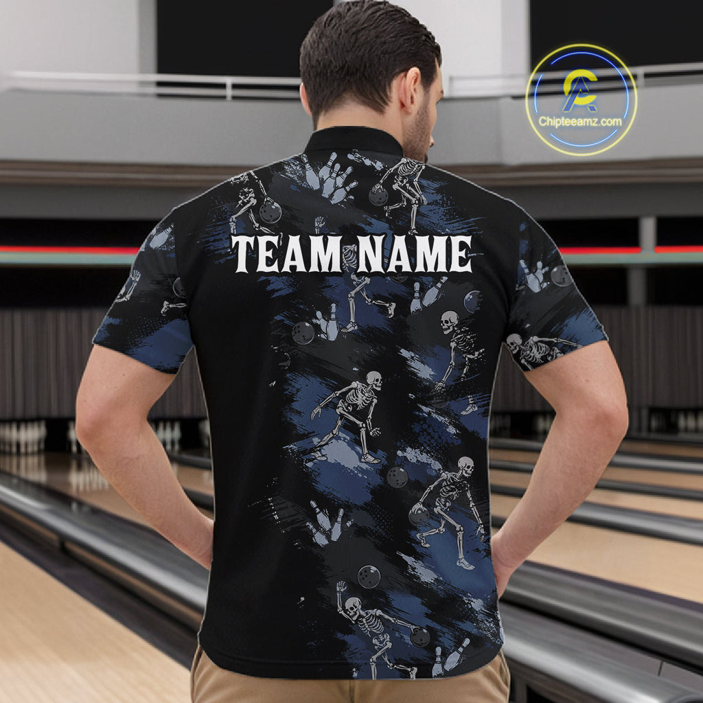 Custom Funny Skeleton Bowling Shirt Bowling Jersey Polo & Quarter-Zip