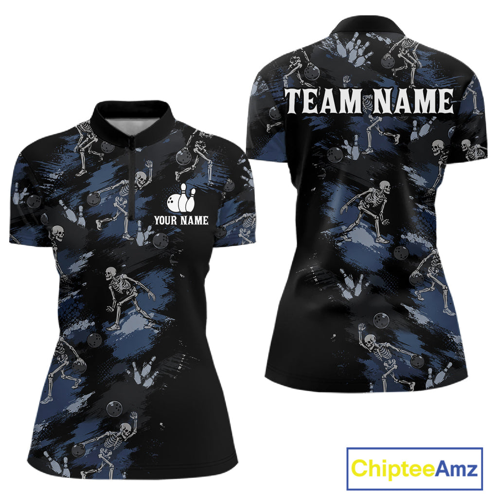 Custom Funny Skeleton Bowling Shirt Bowling Jersey Polo & Quarter-Zip