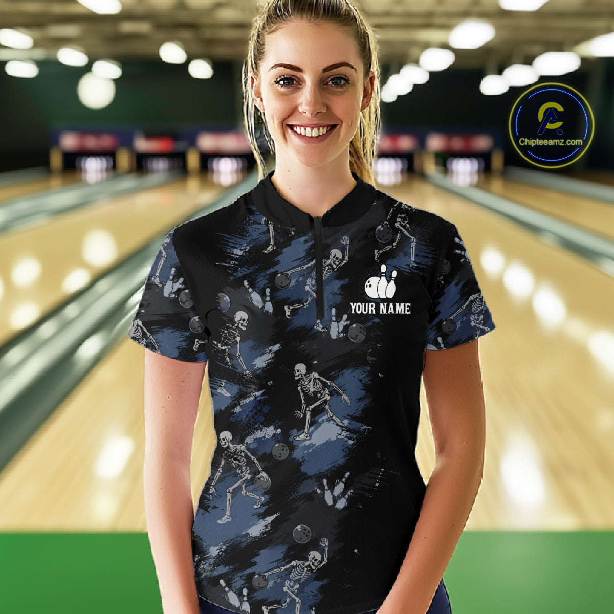 Custom Funny Skeleton Bowling Shirt Bowling Jersey Polo & Quarter-Zip