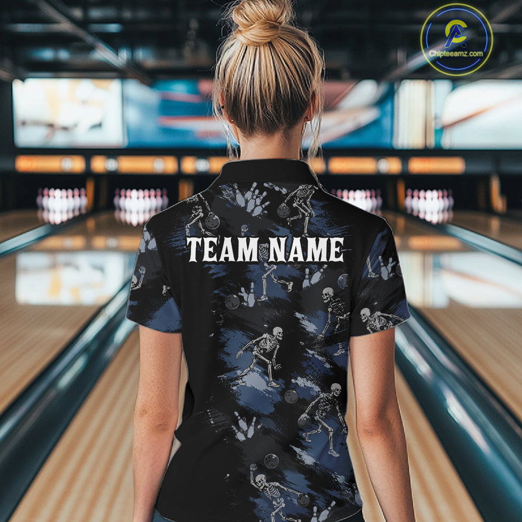 Custom Funny Skeleton Bowling Shirt Bowling Jersey Polo & Quarter-Zip