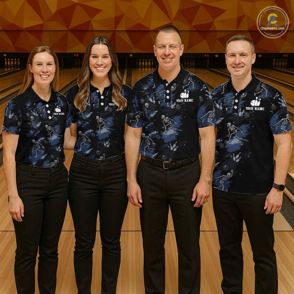 Custom Funny Skeleton Bowling Shirt Bowling Jersey Polo & Quarter-Zip