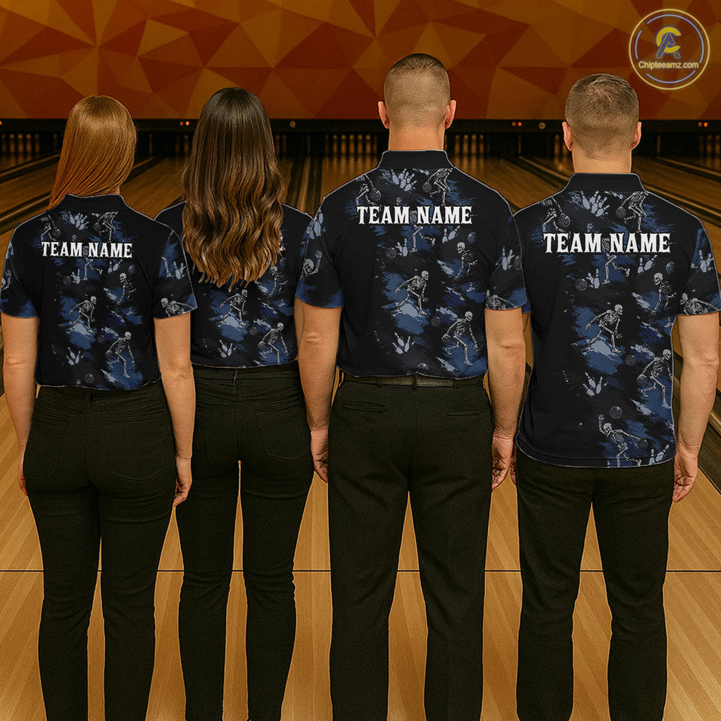 Custom Funny Skeleton Bowling Shirt Bowling Jersey Polo & Quarter-Zip