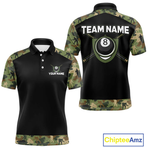 Custom Green Camouflage Billiard Shirt 8 Ball Billiard Jersey Pool Shirt Polo & 1/4 Zip