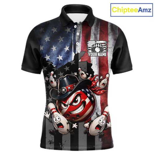 Custom American Flag Cowboy Bowling Shirt Bowling Team Jersey Polo & Quarter-Zip Outfit