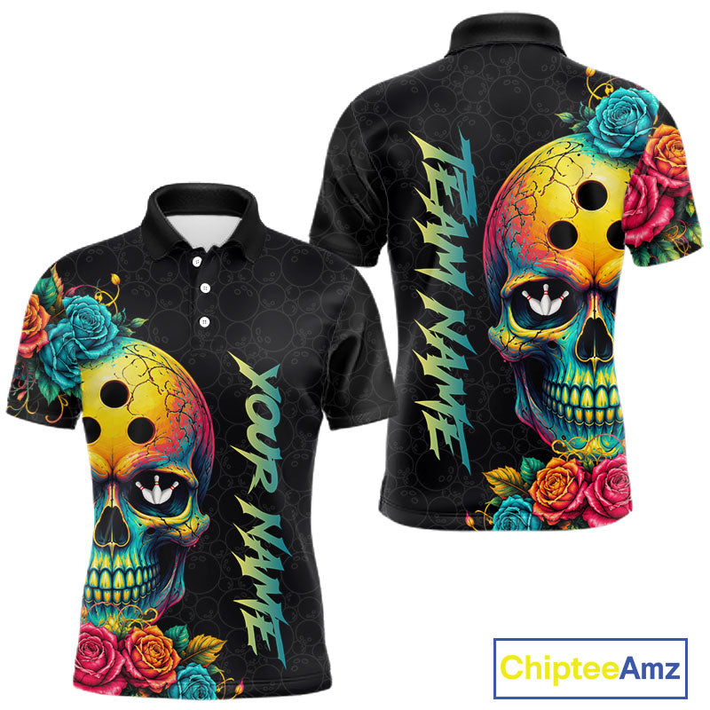 Funny Sugar Skull Bowling Shirt Custom Bowling Jersey Polo & Quarter-Zip