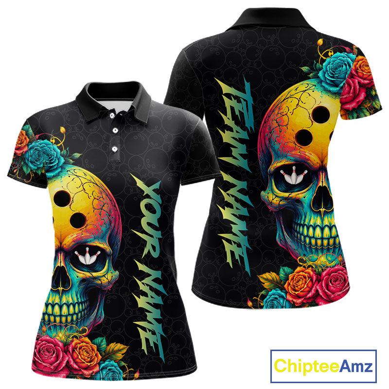 Funny Sugar Skull Bowling Shirt Custom Bowling Jersey Polo & Quarter-Zip