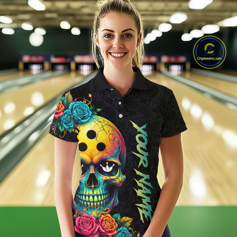 Funny Sugar Skull Bowling Shirt Custom Bowling Jersey Polo & Quarter-Zip