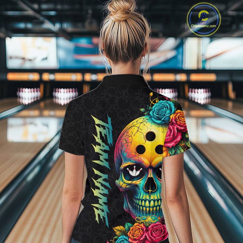 Funny Sugar Skull Bowling Shirt Custom Bowling Jersey Polo & Quarter-Zip