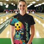 Funny Sugar Skull Bowling Shirt Custom Bowling Jersey Polo & Quarter-Zip