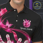 Custom Pink Butterflies Ribbon Bowling Shirt Breast Cancer Bowling Jersey