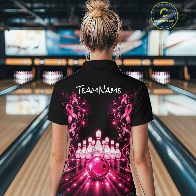 Custom Pink Butterflies Ribbon Bowling Shirt Breast Cancer Bowling Jersey