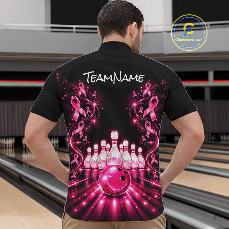 Custom Pink Butterflies Ribbon Bowling Shirt Breast Cancer Bowling Jersey