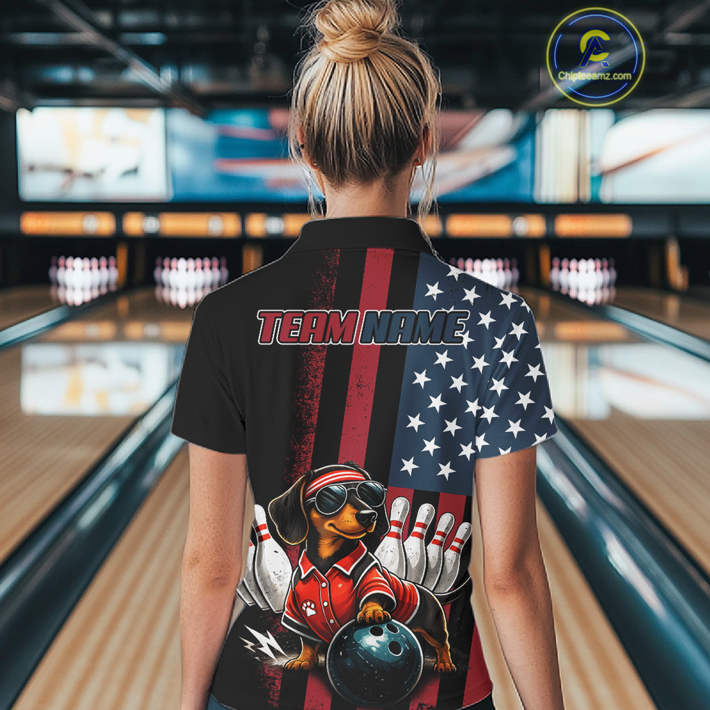 Personalized American Flag Dachshund Bowling Shirt Bowling Jersey Performance Patriotic