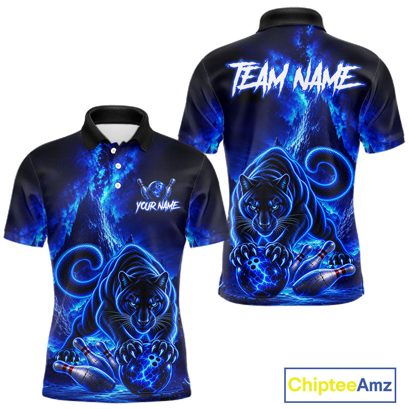 Custom Neon Blue Panther Bowling Shirt Cool Bowling Jersey Bowling Outfit