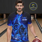 Custom Neon Blue Panther Bowling Shirt Cool Bowling Jersey Bowling Outfit