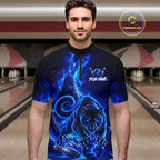 Custom Neon Blue Panther Bowling Shirt Cool Bowling Jersey Bowling Outfit