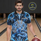 Custom Thunder Dragon Bowling Shirt Blue Tribal Bowling Jersey Polo & Quarter-Zip