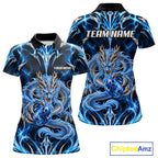 Custom Thunder Dragon Bowling Shirt Blue Tribal Bowling Jersey Polo & Quarter-Zip