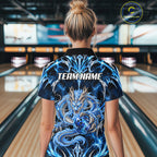 Custom Thunder Dragon Bowling Shirt Blue Tribal Bowling Jersey Polo & Quarter-Zip