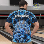 Custom Thunder Dragon Bowling Shirt Blue Tribal Bowling Jersey Polo & Quarter-Zip