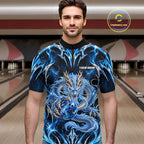 Custom Thunder Dragon Bowling Shirt Blue Tribal Bowling Jersey Polo & Quarter-Zip