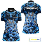 Custom Thunder Dragon Bowling Shirt Blue Tribal Bowling Jersey Polo & Quarter-Zip