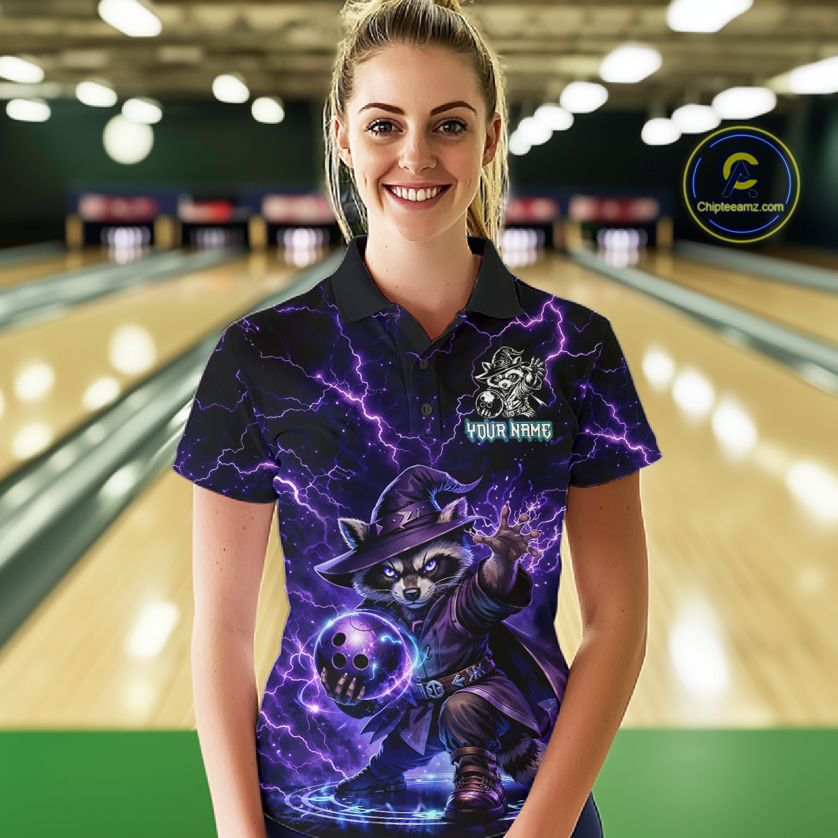Personalized Raccoon Wizard Bowling Shirt Purple Thunder Lightning Bowling Jersey