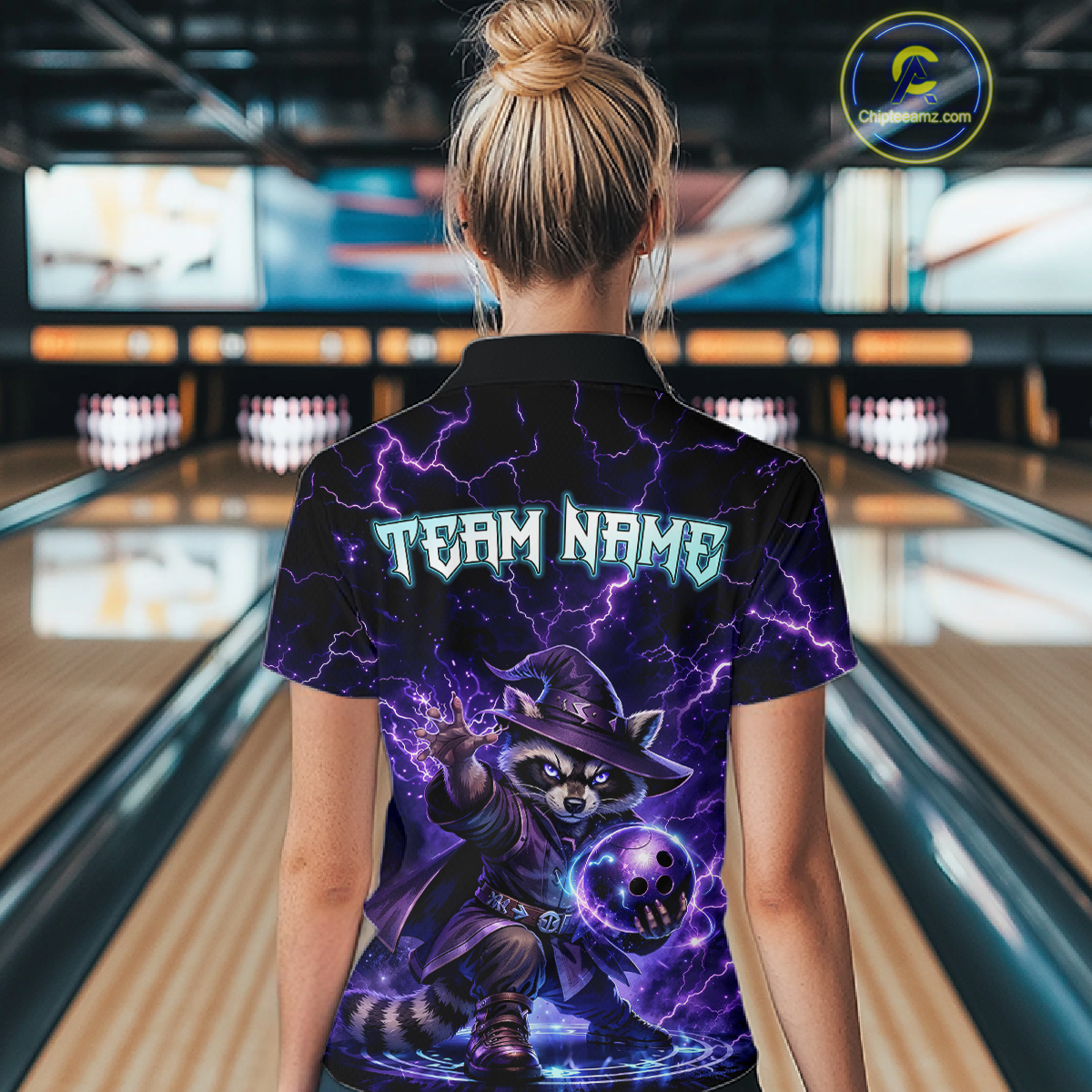 Personalized Raccoon Wizard Bowling Shirt Purple Thunder Lightning Bowling Jersey