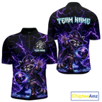 Personalized Raccoon Wizard Bowling Shirt Purple Thunder Lightning Bowling Jersey