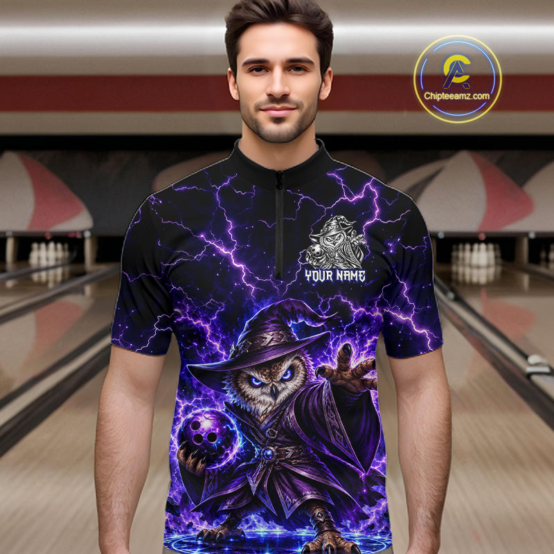 Custom Bowling Wizard Owl Bowling Shirt Lightning Thunder Bowling Jersey