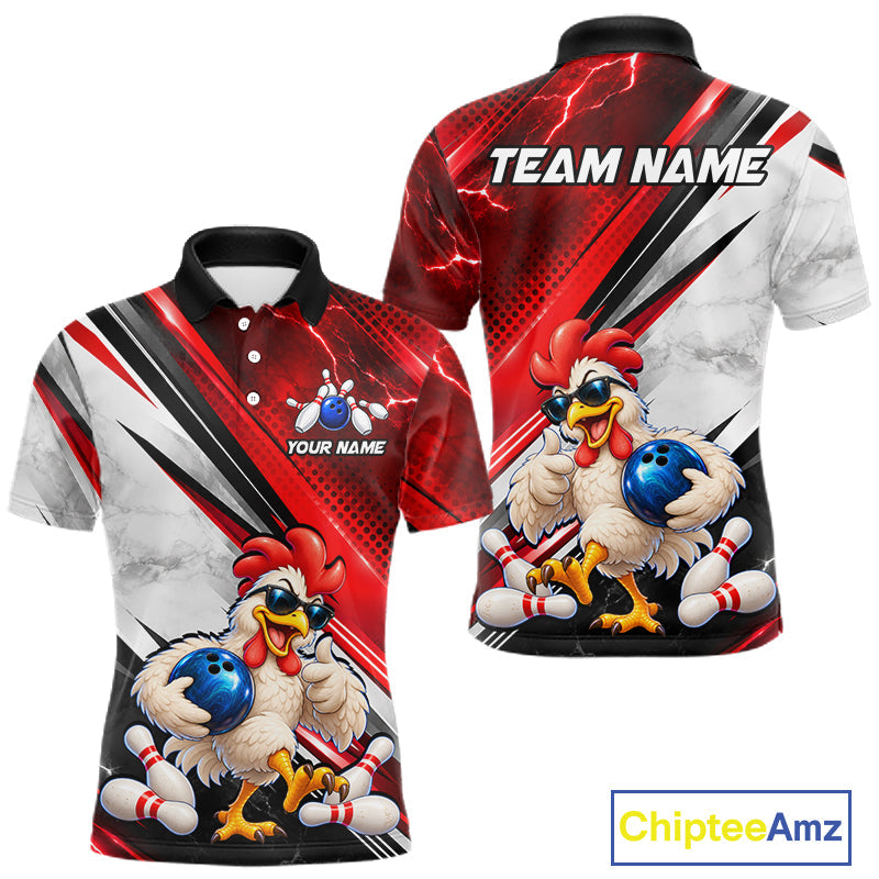 Funny Chicken Bowling Shirt Custom Red White Bowling Jersey Polo & 1/4-Zip
