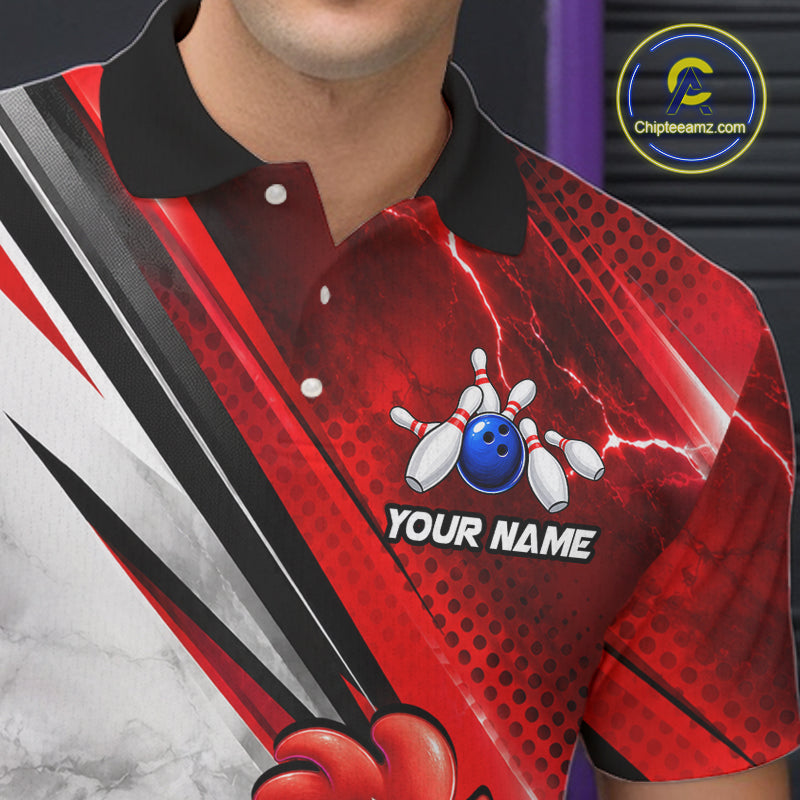 Funny Chicken Bowling Shirt Custom Red White Bowling Jersey Polo & 1/4-Zip
