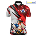 Funny Chicken Bowling Shirt Custom Red White Bowling Jersey Polo & 1/4-Zip