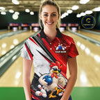 Funny Chicken Bowling Shirt Custom Red White Bowling Jersey Polo & 1/4-Zip