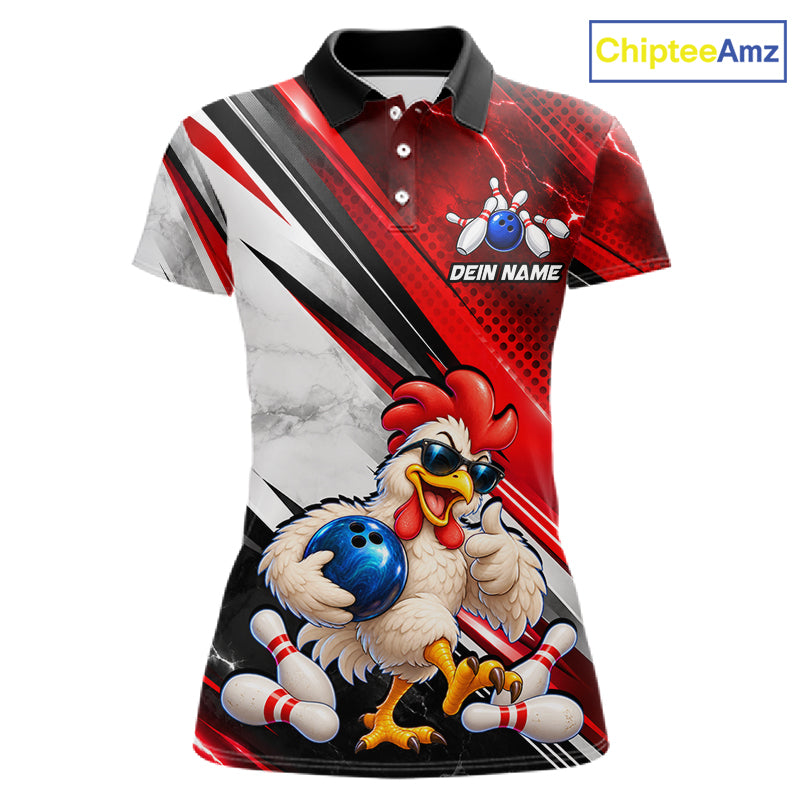 Funny Chicken Bowling Shirt Custom Red White Bowling Jersey Polo & 1/4-Zip