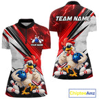 Funny Chicken Bowling Shirt Custom Red White Bowling Jersey Polo & 1/4-Zip
