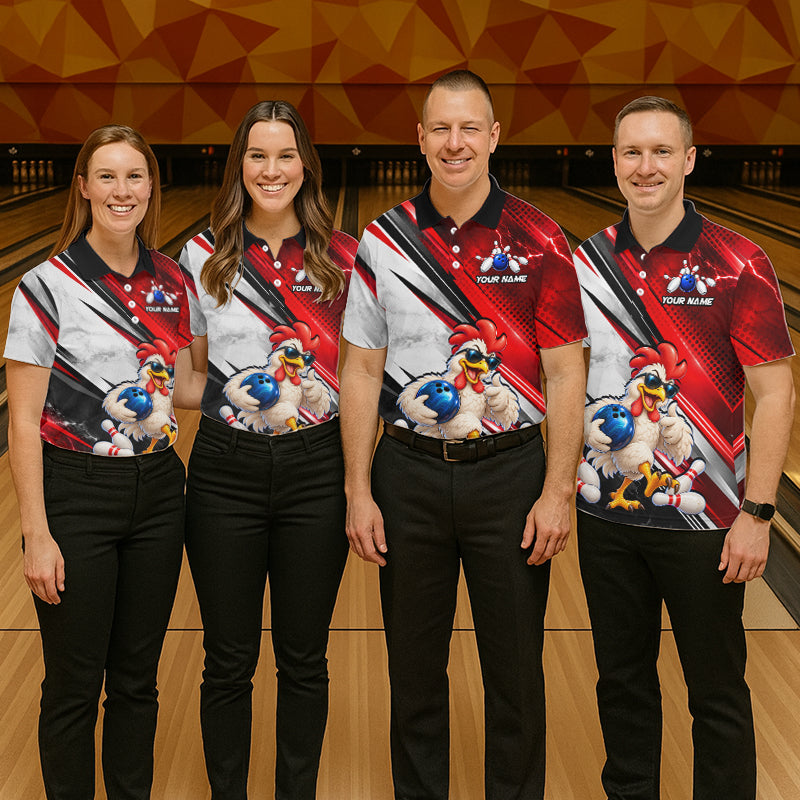 Funny Chicken Bowling Shirt Custom Red White Bowling Jersey Polo & 1/4-Zip