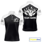 Custom Black and White Bowling Team Shirt Bowling League Jersey Polo & 1/4 Zip