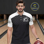 Custom Black and White Bowling Team Shirt Bowling League Jersey Polo & 1/4 Zip