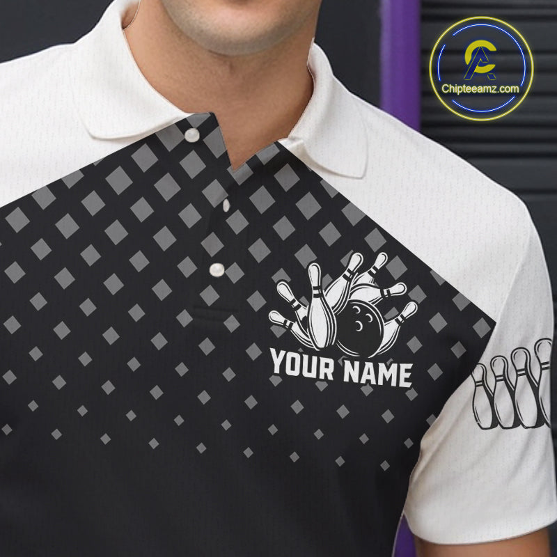 Custom Black and White Bowling Team Shirt Bowling League Jersey Polo & 1/4 Zip
