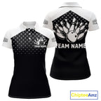 Custom Black and White Bowling Team Shirt Bowling League Jersey Polo & 1/4 Zip