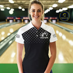 Custom Black and White Bowling Team Shirt Bowling League Jersey Polo & 1/4 Zip
