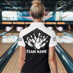 Custom Black and White Bowling Team Shirt Bowling League Jersey Polo & 1/4 Zip
