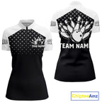 Custom Black and White Bowling Team Shirt Bowling League Jersey Polo & 1/4 Zip