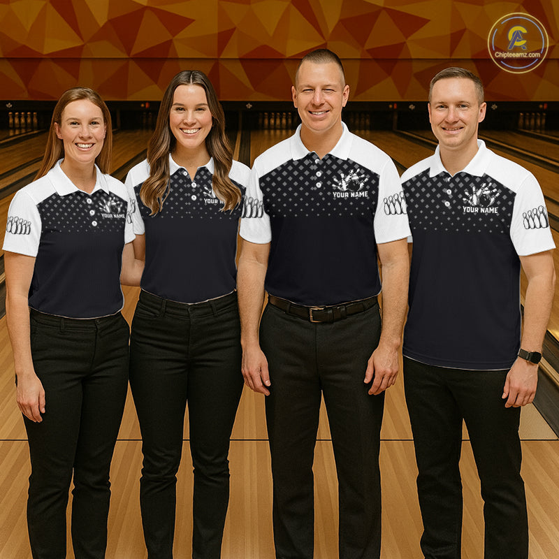 Custom Black and White Bowling Team Shirt Bowling League Jersey Polo & 1/4 Zip