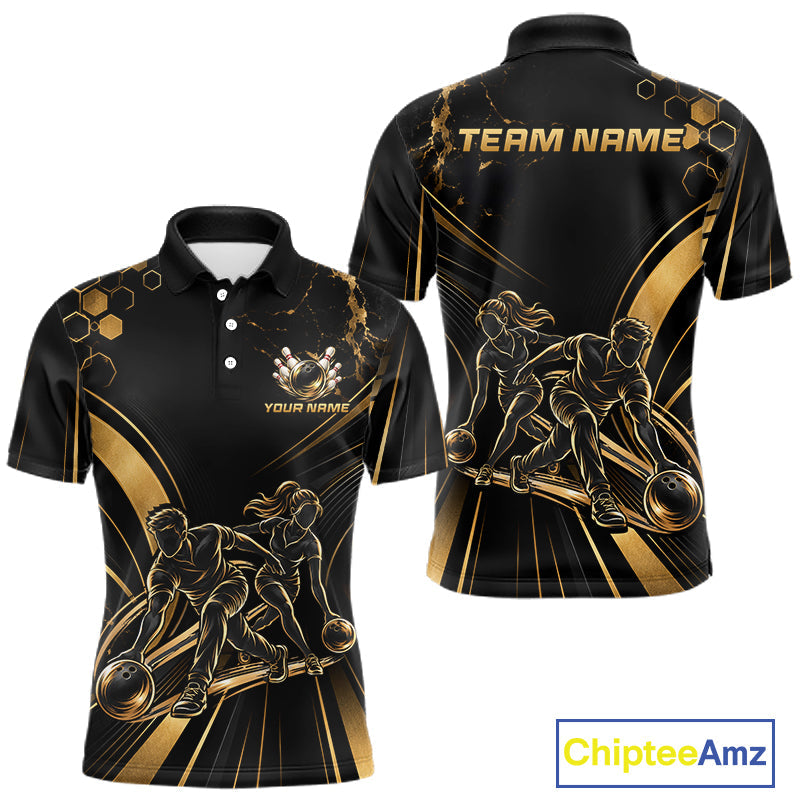 Custom Black Gold Bowling Team Shirt Bowling League Jersey Polo & 1/4 Zip